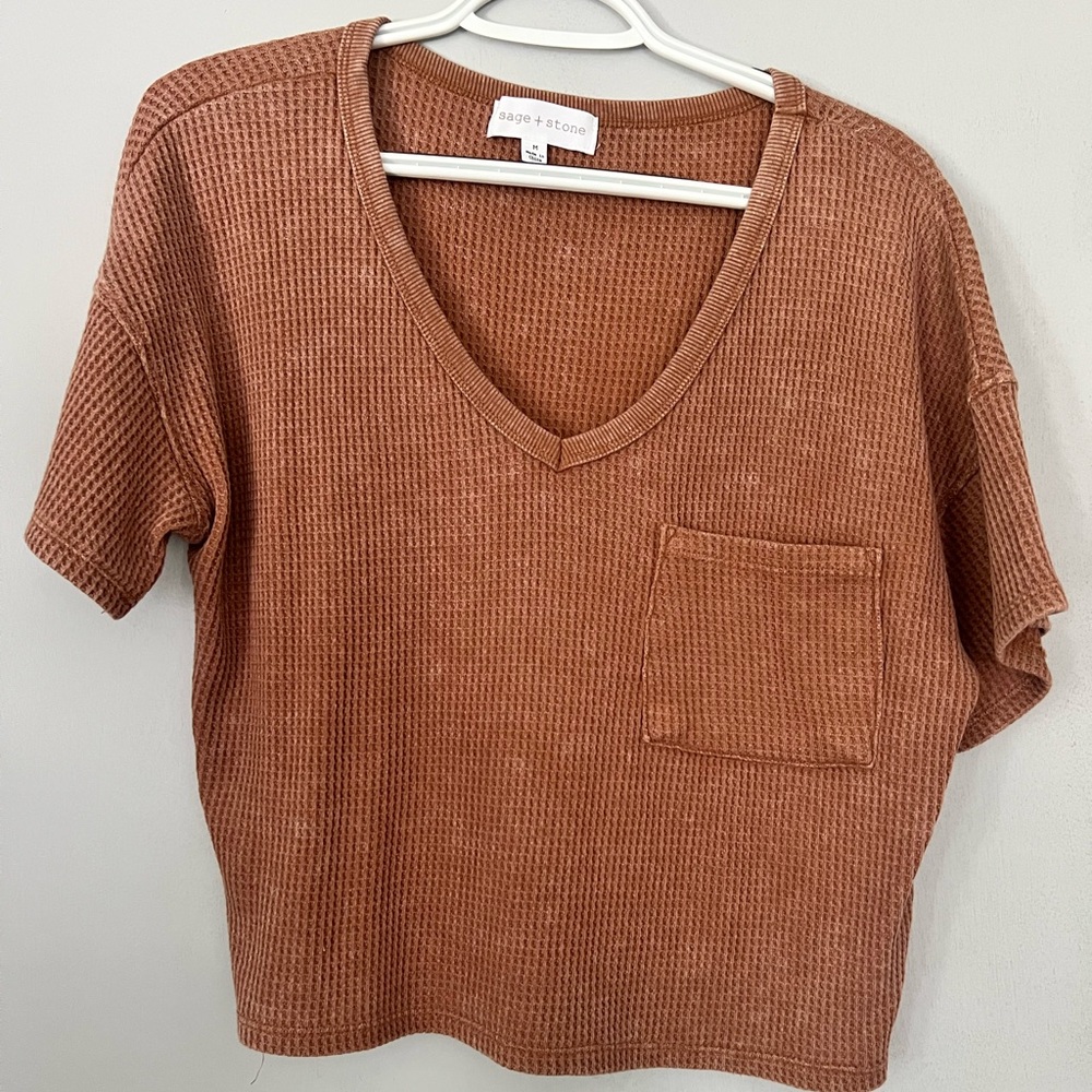 Sage + stone burnt orange/brown cropped shirt